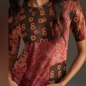 Anthropologie Porridge Mesh Half-Sleeve Top Large